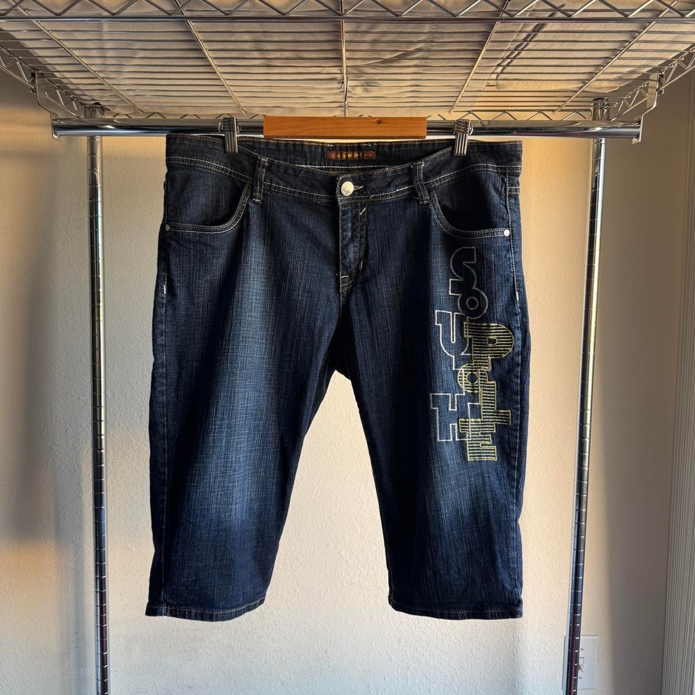 South Pole Vintage Y2K Embroidered Denim Shorts Blue Streetwear Capri Womens 22